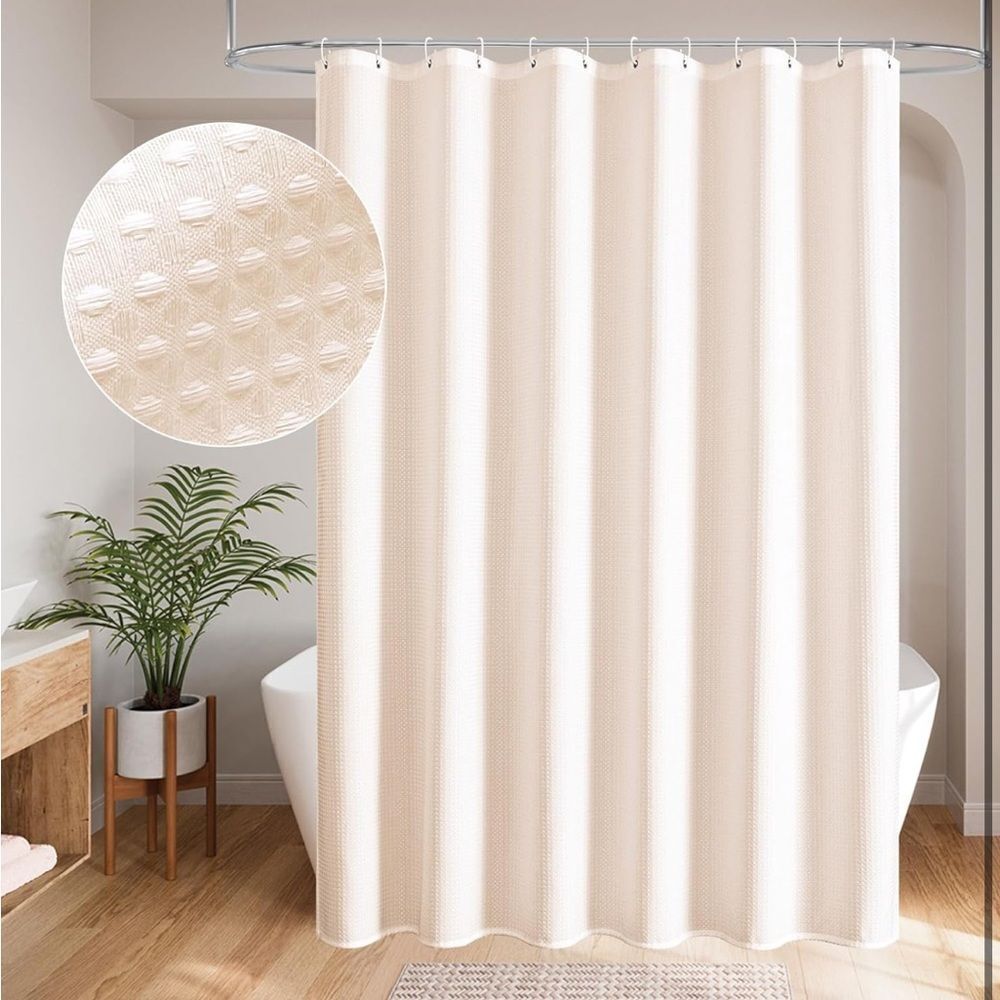 MitoVilla Pink Shower Curtain 72 X 78, Long Waffle Fabric Shower Curtain